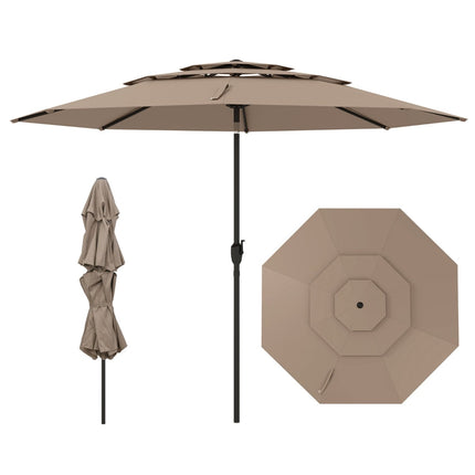 Parasol de terrasse résistant au vent, 300 cm, inclinable et à manivelle, beige