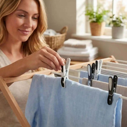 Pinces à linge coupe-vent à prise souple, lot de 75, noir et blanc
