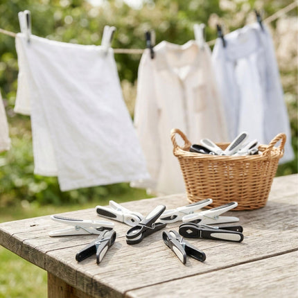 Pinces à linge coupe-vent à prise souple, lot de 75, noir et blanc