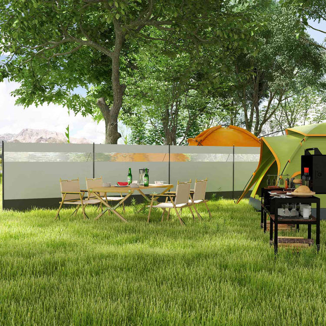 Brise-vue de camping pliable avec source de lumière, piquets de fenêtre, cordes, clôture coupe-vent, protection contre le vent de plage, protection de plage pour camping jardin, plage, terrasse 725 x 140 cm gris Aosom