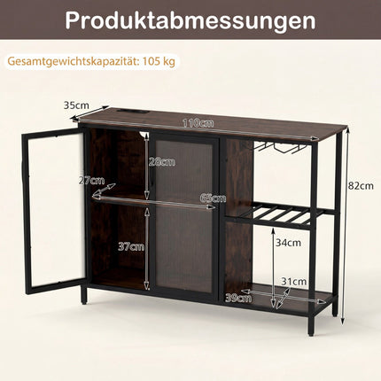Weinschrank mit LED-Beleuchtung, Glashalter und Ladeanschlüssen