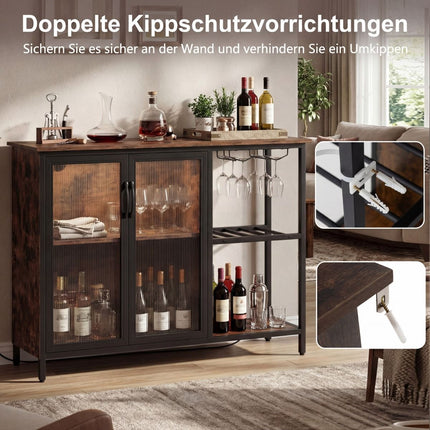 Weinschrank mit LED-Beleuchtung, Glashalter und Ladeanschlüssen
