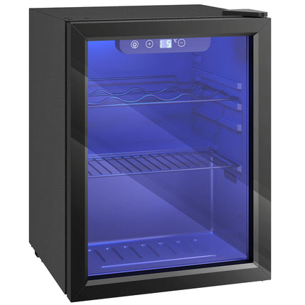 Wine Cooler 16 Bottles 48 L with Glass Door and LED Light, 4-16°C, Black