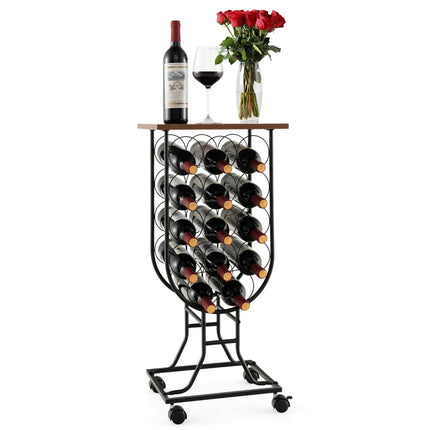 Casier à vin pour 14 bouteilles avec roulettes verrouillables, structure en métal