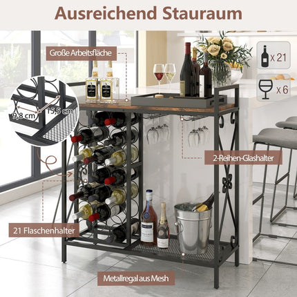 Weinregal für 21 Flaschen mit Glashalter & Tischplatte