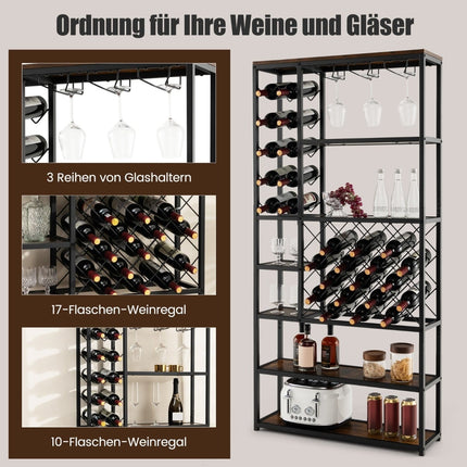 Weinregal für 27 Flaschen mit Glashaltern, Metall, Schwarz
