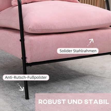 Ohrensessel mit Hocker, kippbarer Rückenlehne, rosa Polsterung