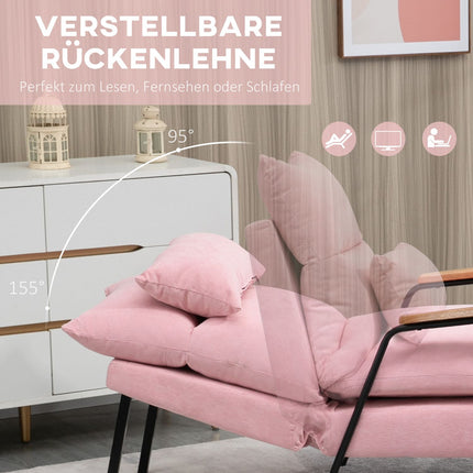 Ohrensessel mit Hocker, kippbarer Rückenlehne, rosa Polsterung