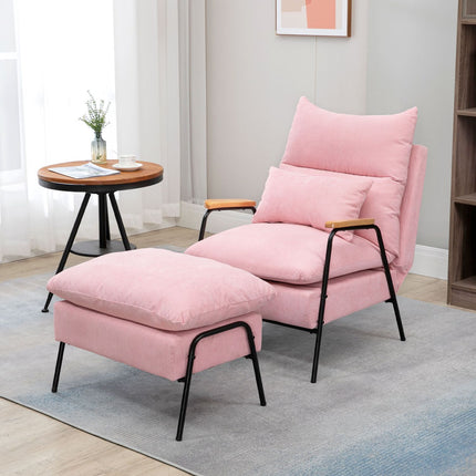 Ohrensessel mit Hocker, kippbarer Rückenlehne, rosa Polsterung
