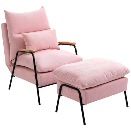 Ohrensessel mit Hocker, kippbarer Rückenlehne, rosa Polsterung