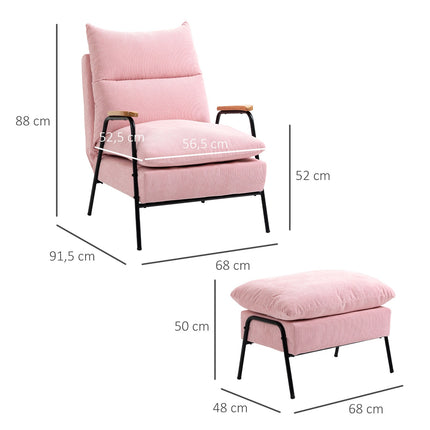 Ohrensessel mit Hocker, kippbarer Rückenlehne, rosa Polsterung