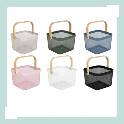 Wire Storage Baskets with Bamboo Handles, Set of 2, Pink