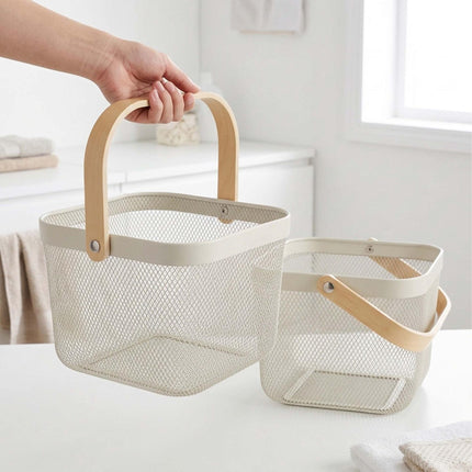Wire Storage Baskets with Bamboo Handles, Set of 2, Pink