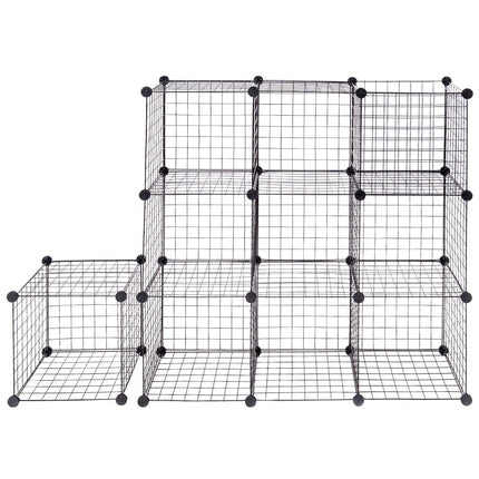 Draht-Aufbewahrungswürfel, 12-Würfel modulares Metallgitter, Schwarz