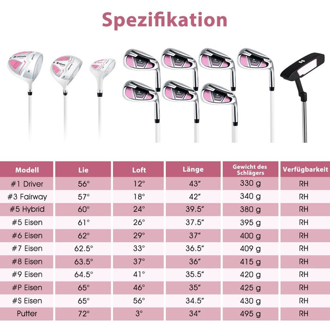 Ensemble de clubs de golf pour femme Ensembles de clubs de golf 11 pièces droitier avec housse de pluie rose