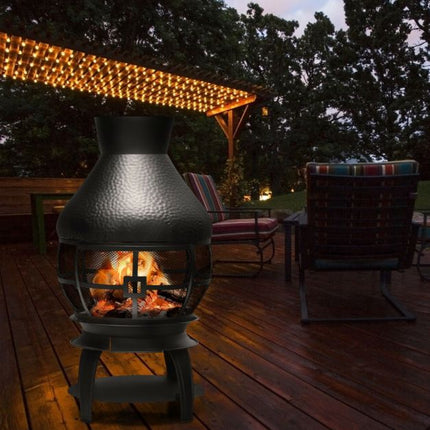Cheminée d'extérieur en fonte à bois avec grille et cendrier