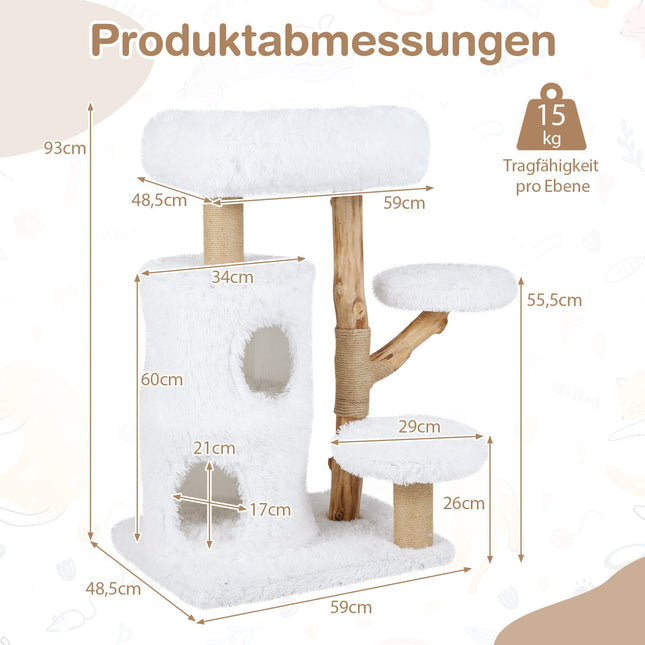 Arbre à chat en bois avec plateformes moelleuses et maison pour chat à 2 niveaux