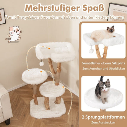 Arbre à chat en bois avec siège en peluche, 2 plateformes et poteaux en jute