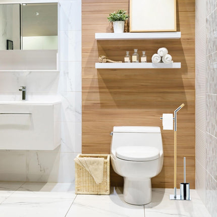 Ensemble d'accessoires WC en bois et chrome