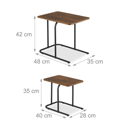 Tables gigognes effet bois, lot de 2, pieds en métal noir