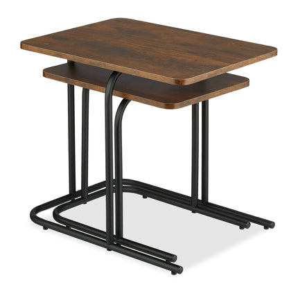 Tables gigognes effet bois, lot de 2, pieds en métal noir