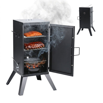 Fumoir en acier inoxydable à bois, noir – Cuisson à 2 niveaux