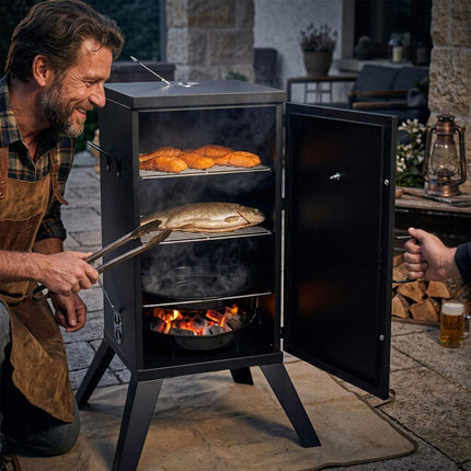Fumoir en acier inoxydable à bois, noir – Cuisson à 2 niveaux
