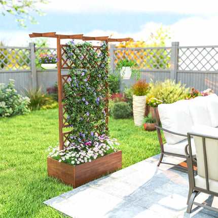 Jardinière en bois avec treillis et toit pour plantes grimpantes