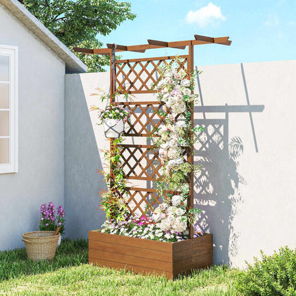 Jardinière en bois avec treillis et toit pour plantes grimpantes