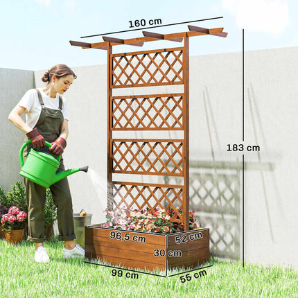 Jardinière en bois avec treillis et toit pour plantes grimpantes