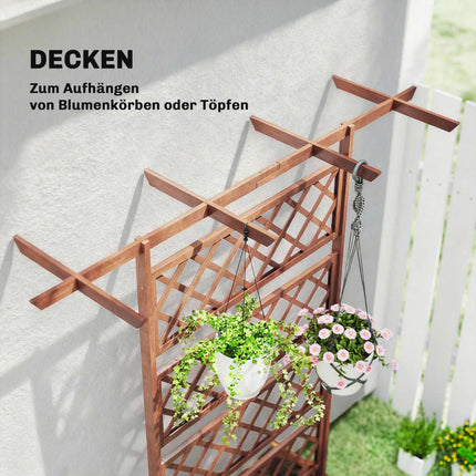 Jardinière en bois avec treillis et toit pour plantes grimpantes