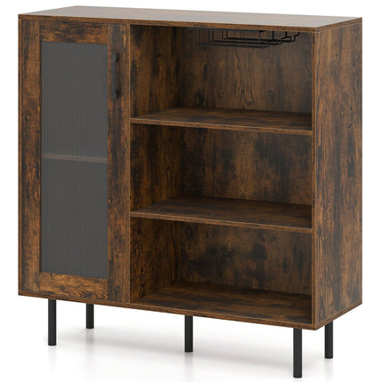 Buffet en bois avec porte vitrée et casier à vin réglable