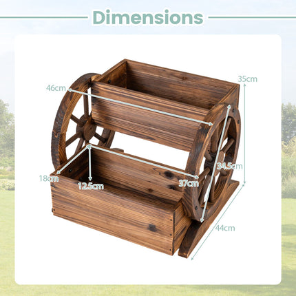 Holz-Wagen-Pflanzkasten, 2-stufig, Räder, Drainagelöcher