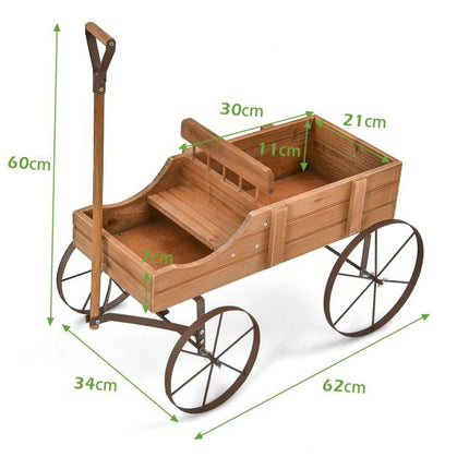 Jardinière en bois en forme de chariot avec roues, 2 compartiments de plantation