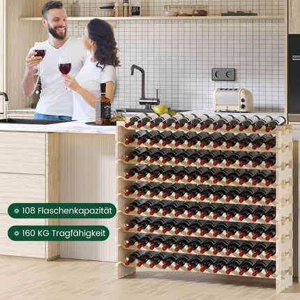 Weinregal aus Holz, stapelbar, fasst 108 Flaschen