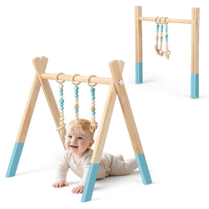 Centre d'éveil en bois pour bébé avec 3 jouets - Vert