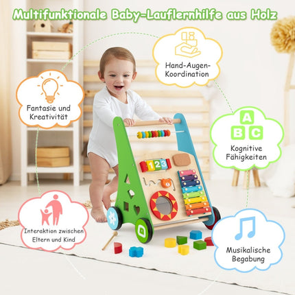 Trotteur en bois pour bébé avec activités et poignées lisses