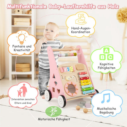 Trotteur en bois avec activités et poignées lisses