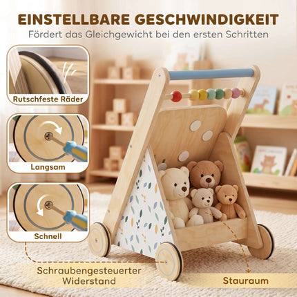 Trotteur en bois pour bébé avec vitesse réglable et centre d'activités