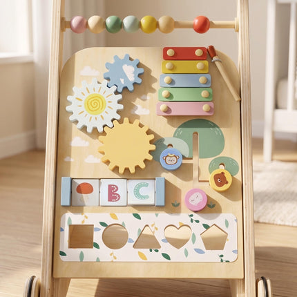 Trotteur en bois pour bébé avec vitesse réglable et centre d'activités