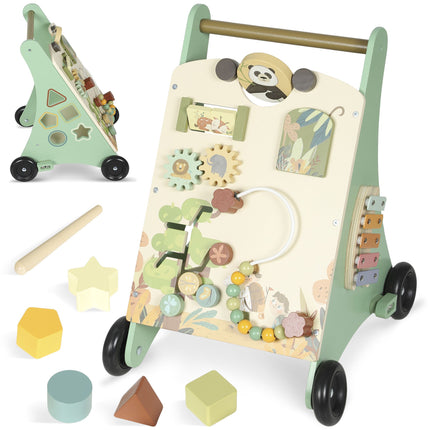 Trotteur en bois pour bébé avec régulateur de vitesse et centre d'activités
