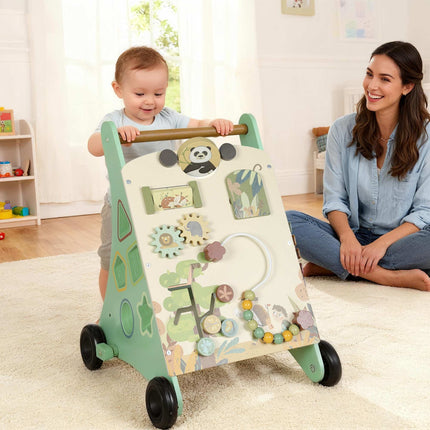 Trotteur en bois pour bébé avec régulateur de vitesse et centre d'activités