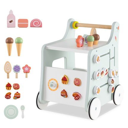 Trotteur en bois pour bébé avec rangement - Vert, jouet Montessori