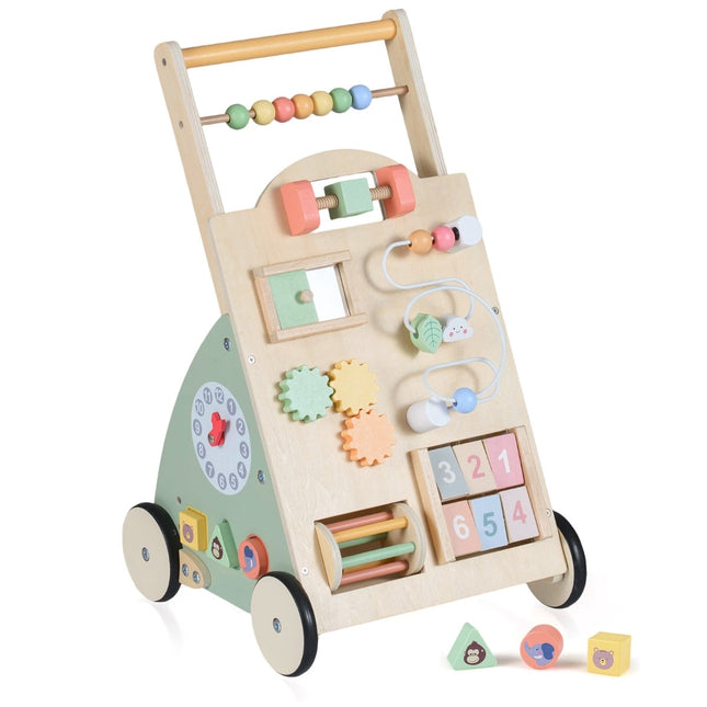 Trotteur en bois pour bébé avec roues et panier de rangement