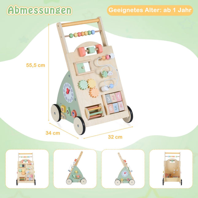 Trotteur en bois pour bébé avec roues et panier de rangement