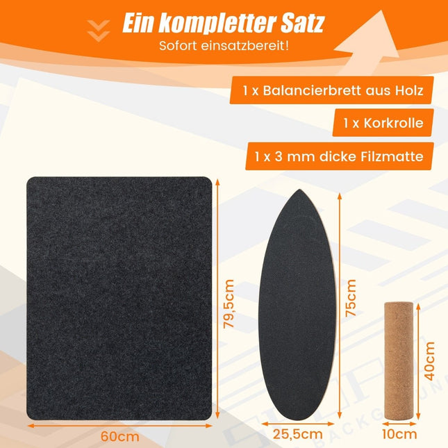 Balance Board aus Holz, Wackelbrett mit Rad &amp; Decke, 3-in-1 Balance Board Kit, Schwarz
