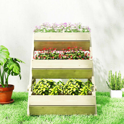 Jardinière à herbes aromatiques en bois pour balcon, 3 niveaux, trous de drainage