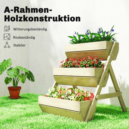 Jardinière à herbes aromatiques en bois pour balcon, 3 niveaux, trous de drainage