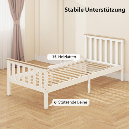 Bettgestell aus Holz, Einzel, Naturholz, mit Stauraum