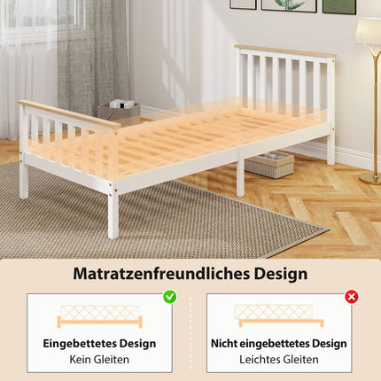 Bettgestell aus Holz, Einzel, Naturholz, mit Stauraum